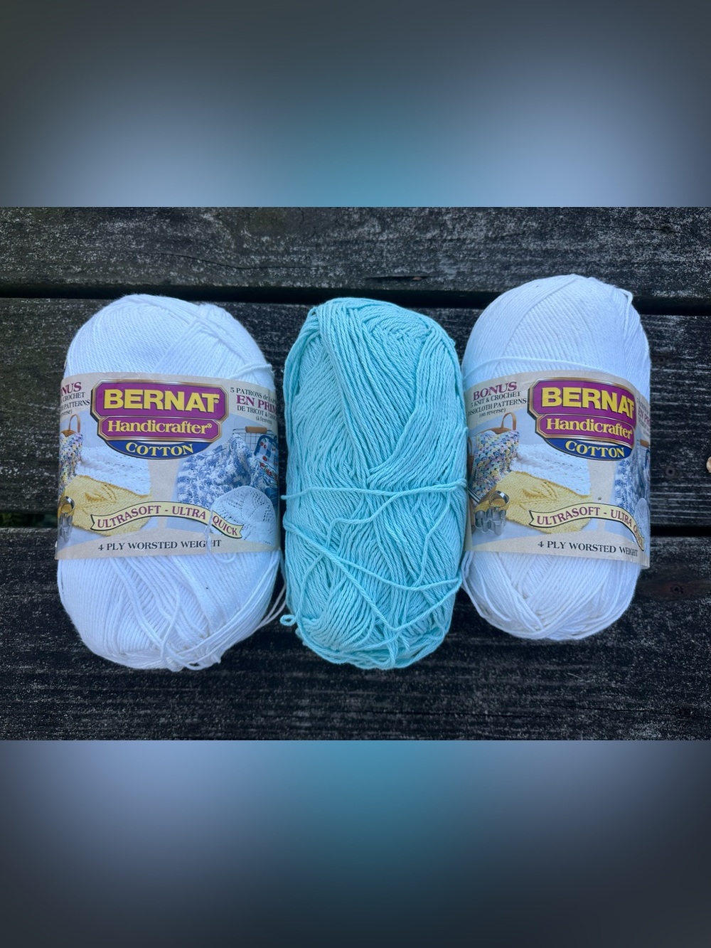 Lot Of 3 Bernat Handicrafter Cotton #01 WHITE: Robin's Egg Blue 14oz